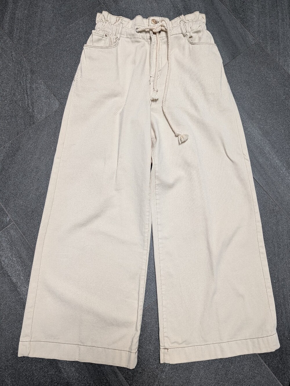 Kedzie Wide Leg Paperbag Waist Pants in Light Beige